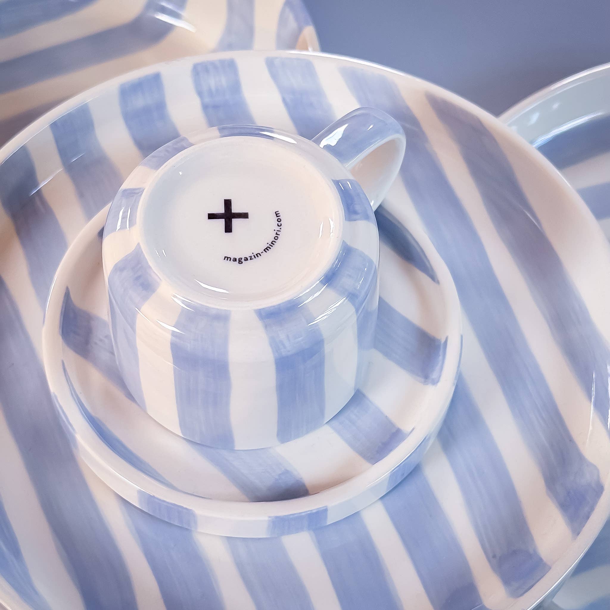 Magazin Minori - Wholesale Coffee/Tea Cup - Espresso Stripes - morning azzurro (set of 2 - 4 pieces)3