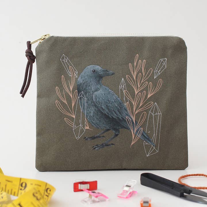 Amber the Raven | Zipper Pouch | Cosmetic Bag for wholesale by The Blue Rabbit House