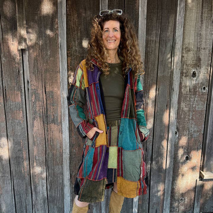 Hippie Patchwork Long Jacket with outer stitching 60's-90's for wholesale by Jayli Clothing