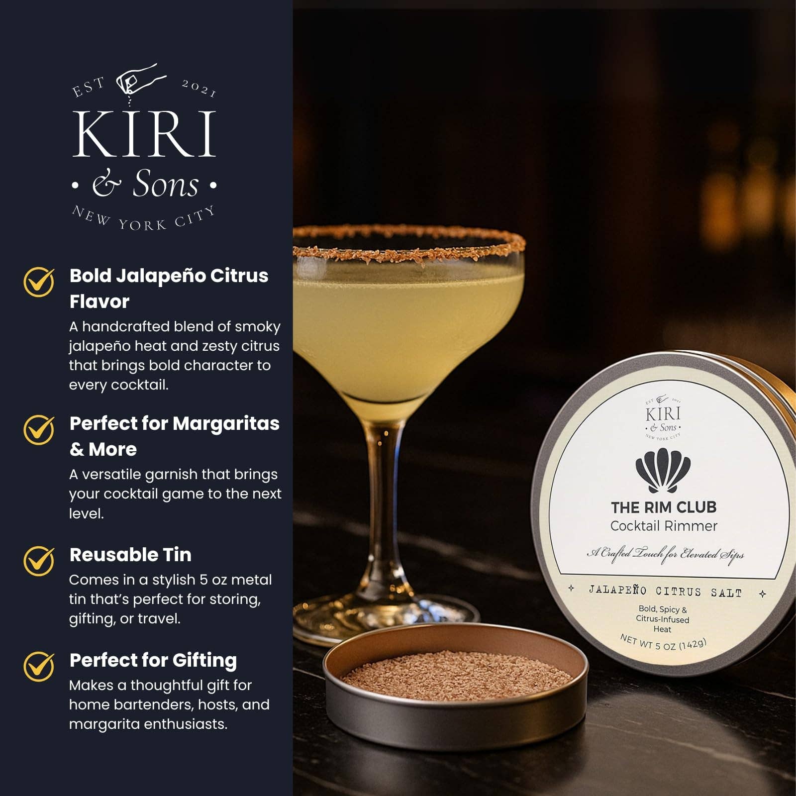 The Wine Savant /  Khen Glassware - Vente Sel - Sel pour bord de verre à cocktail | Shots de tequila | Agrumes jalapeño | 5 oz4