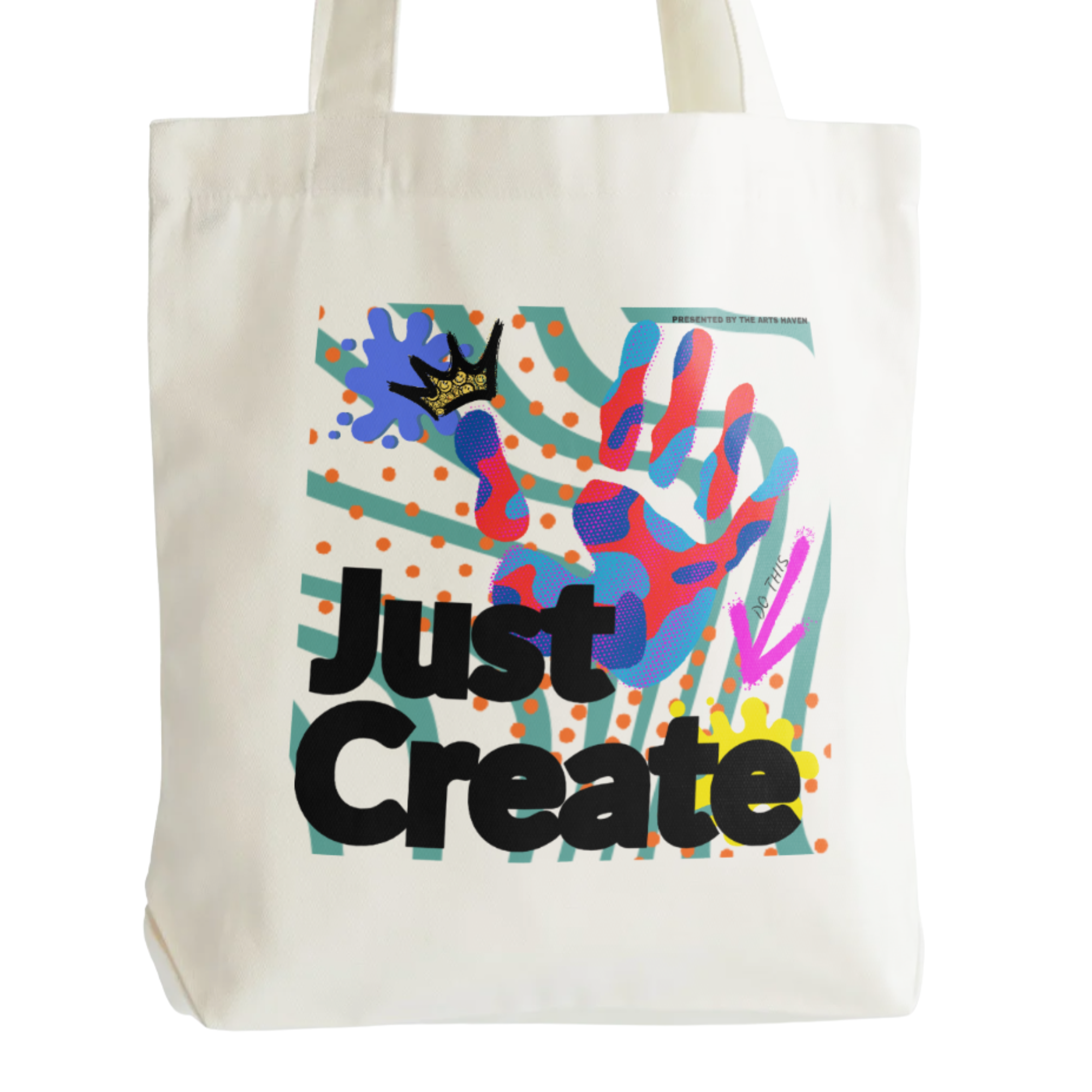 The Arts Haven - Wholesale Tote Bag - Unisex - "Just Create" White Cotton Tote0