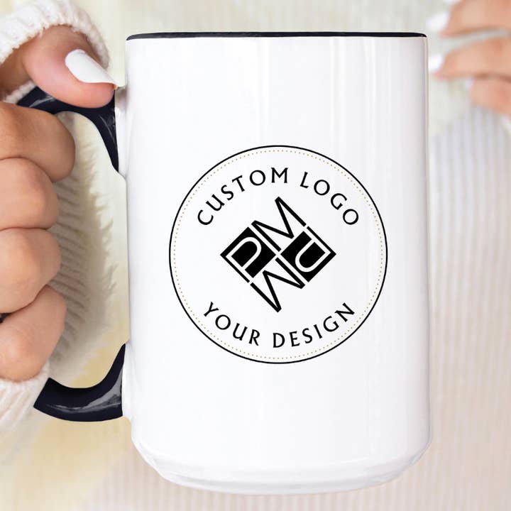 Mug personnalisé avec logo noir 15 oz | Tasse à café personnalisée pour la vente par Press and Merch