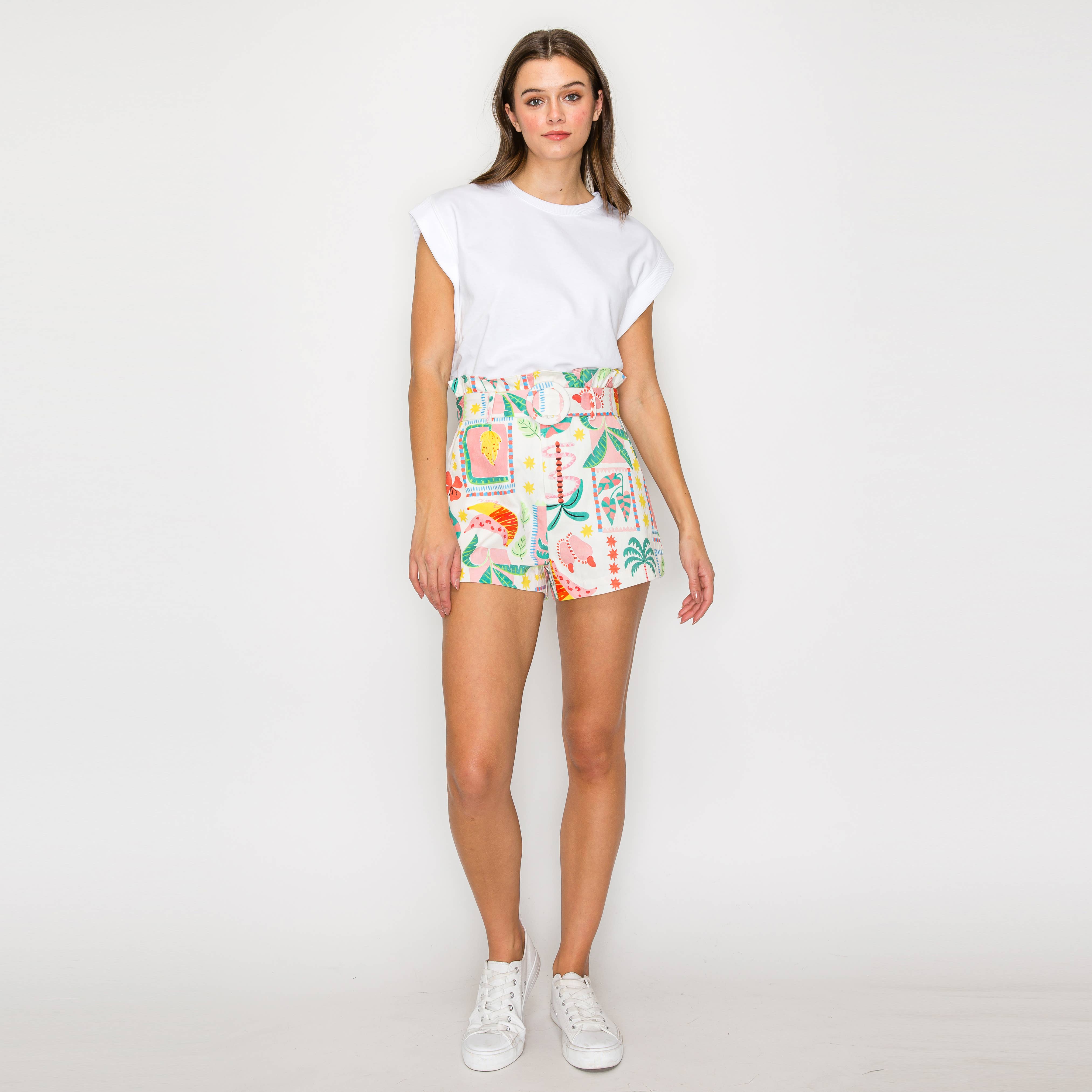 LoveWednesday - Wholesale Shorts - Women's - Retro Tropical Vive Shopper Bag Shorts - LWP13071