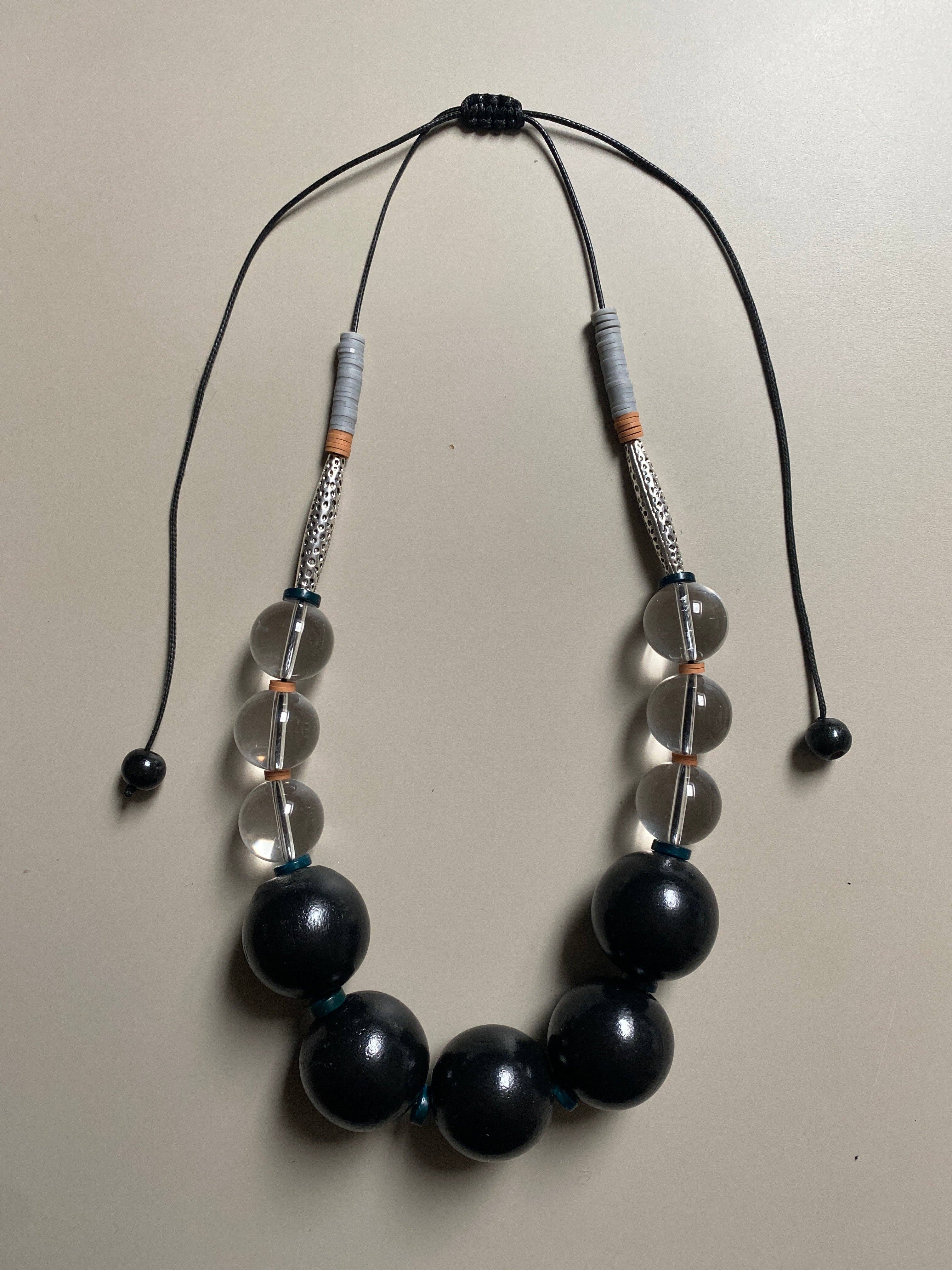 Gist Jewellery - Wholesale Beaded/Pearl Necklace - FRT04 - Adjustable cord necklace Glass, painted wood, coconut, clay and tibetan metal detail6