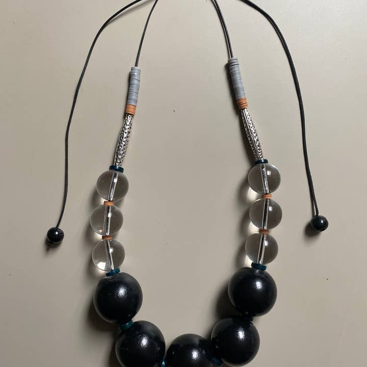 Gist Jewellery - Wholesale Beaded/Pearl Necklace - FRT04 - Adjustable cord necklace Glass, painted wood, coconut, clay and tibetan metal detail6