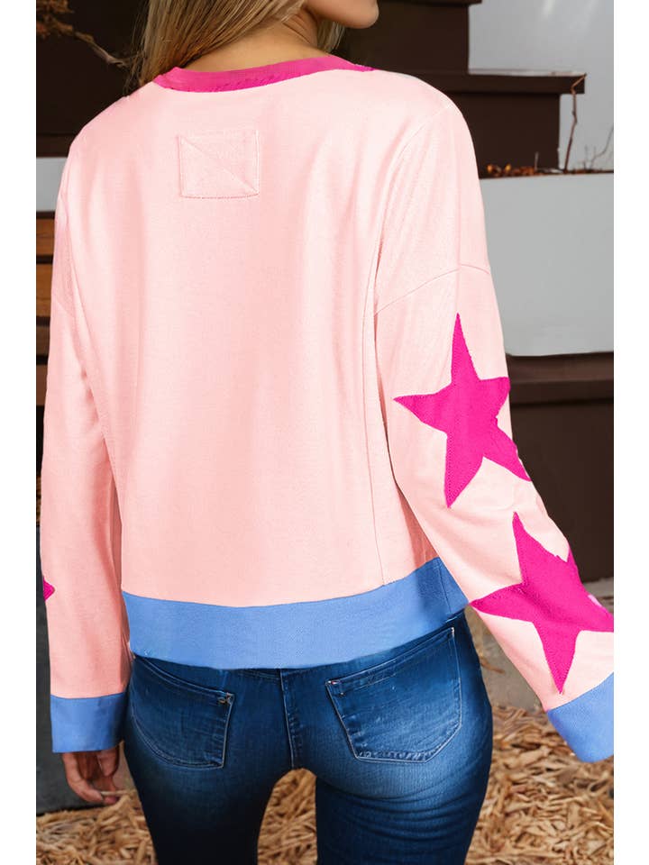 66DISCO - Wholesale Sweatshirt - Women's - Star Print Long Sleeve Patchwork Oversized Sweatshirt (S-XL)