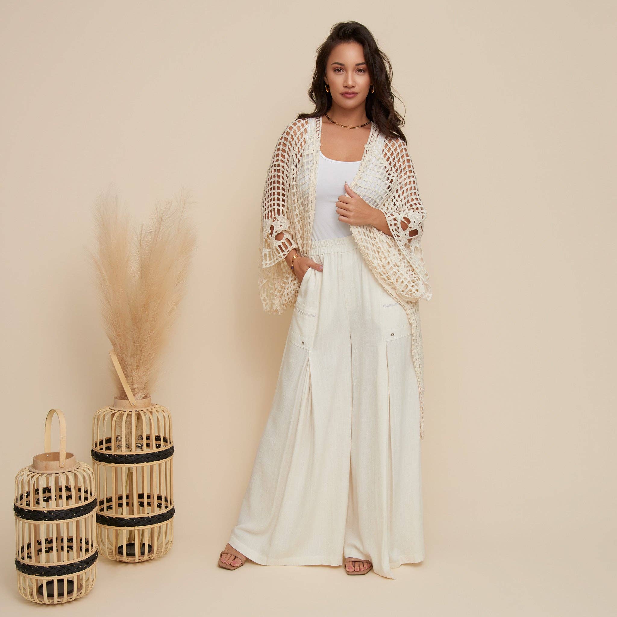 Elsie & Zoey - Venta al por mayor Cárdigan - Mujer - Cárdigan de Punto Iris Abierto Kimono de Crochet de Algodón Cubrir6