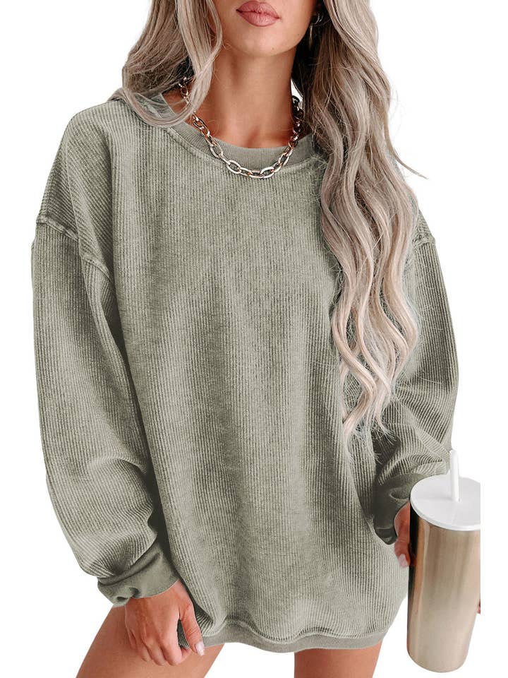 Green Washed Ribbed Pullover Sweatshirt for wholesale on Faire
