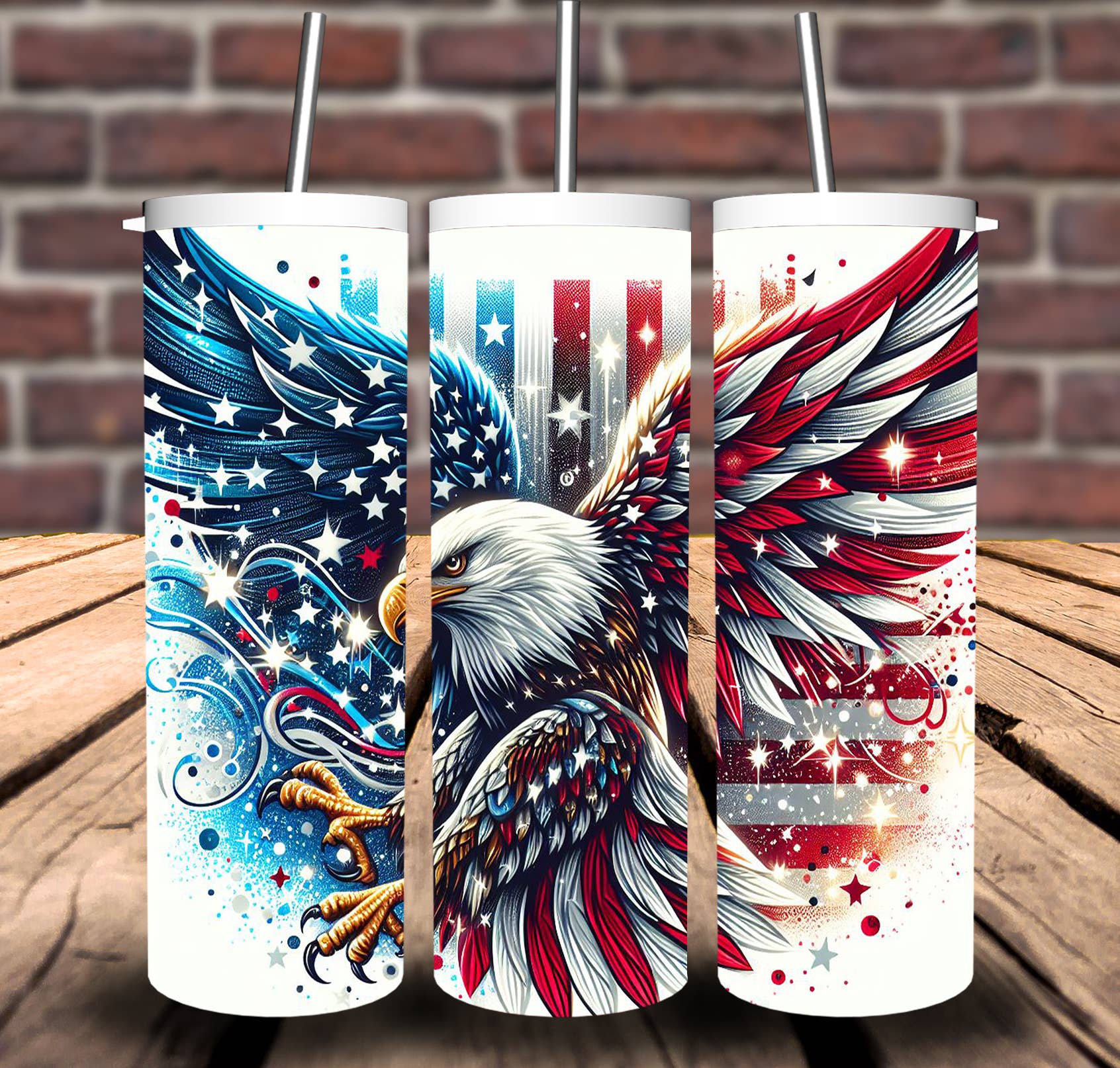 Sweet Tees - Wholesale Insulated mug/tumbler - American Flag Bald Eagle Sublimation Tumbler 20oz 30oz