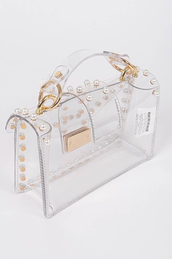 Oblige by G – wholesale Top handle bag – women's – pearl-embellished clear handbag HPC35281