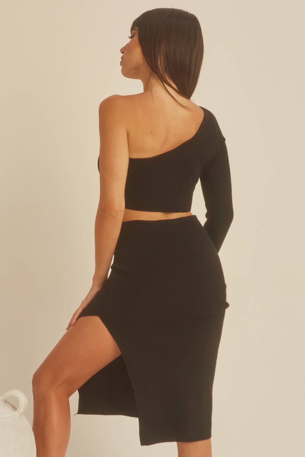 BLACK CD7606 - Rivera One Shoulder Cut-out Knit Dress for wholesale on Faire5