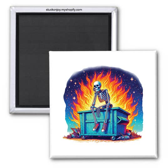 DUMPSTER FIRE 2x2 MAGNEET voor wholesale door Stuck On Joy