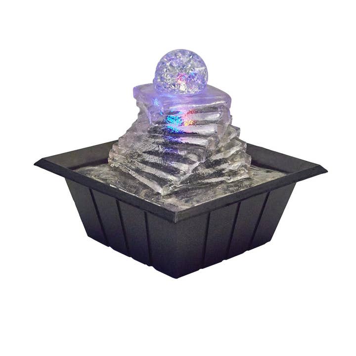 HomeRoots - Wholesale Decorative Tabletop Object - 8" Clear Polyresin Ice Design Tabletop Fountain With LED