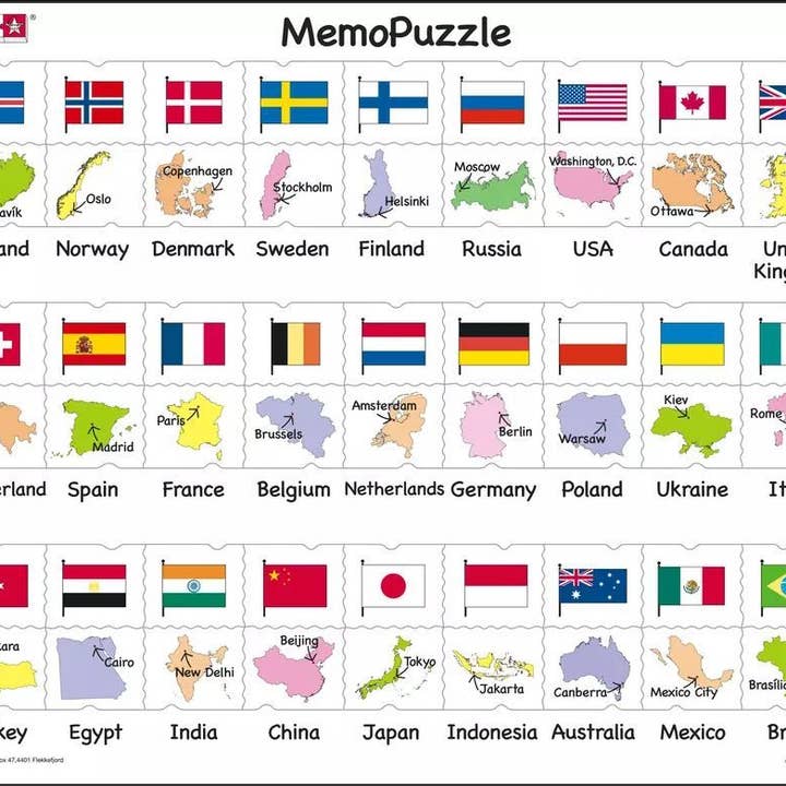 Casse-tête éducatif 54 pièces de drapeaux de pays et de capitales pour la vente par Springbok Puzzle