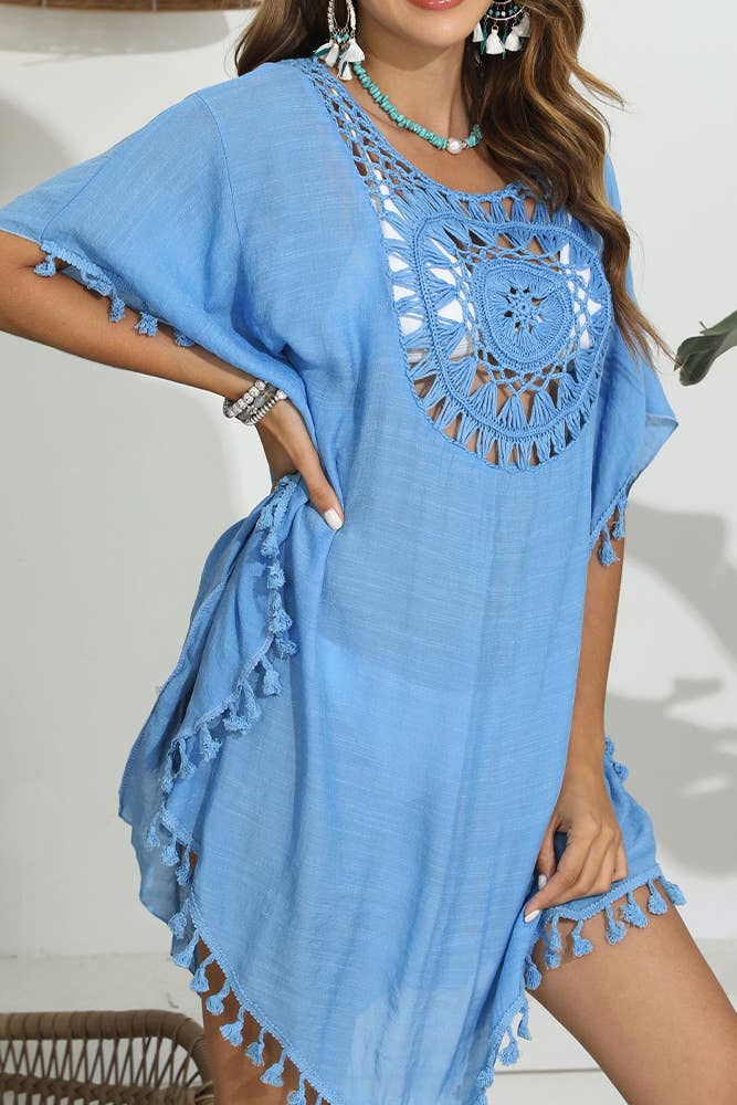 UNISHE – Engroshandel Strandbadekåbe – Dame – Tassle Hæklet Plain Beach Cover Up Kimono OYM0349