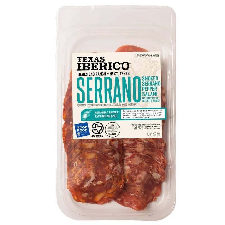 Texas Iberico® Smoked Serrano Pepper Salami -sliced 2oz for wholesale by Alta Gama Foods
