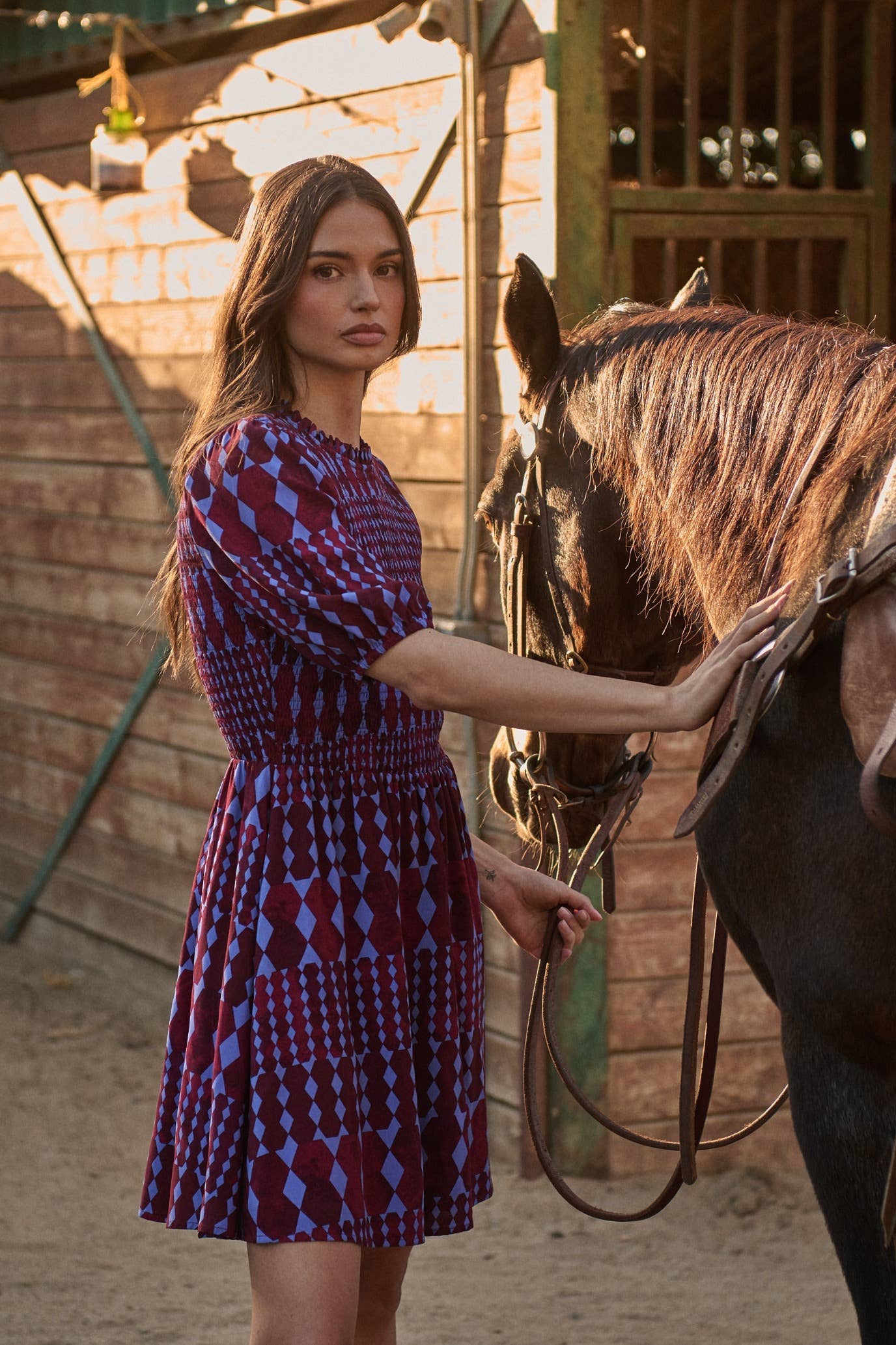 BURG BLUE Ramsay Abstract Sulen Smocked Mini Dress for wholesale on Faire5