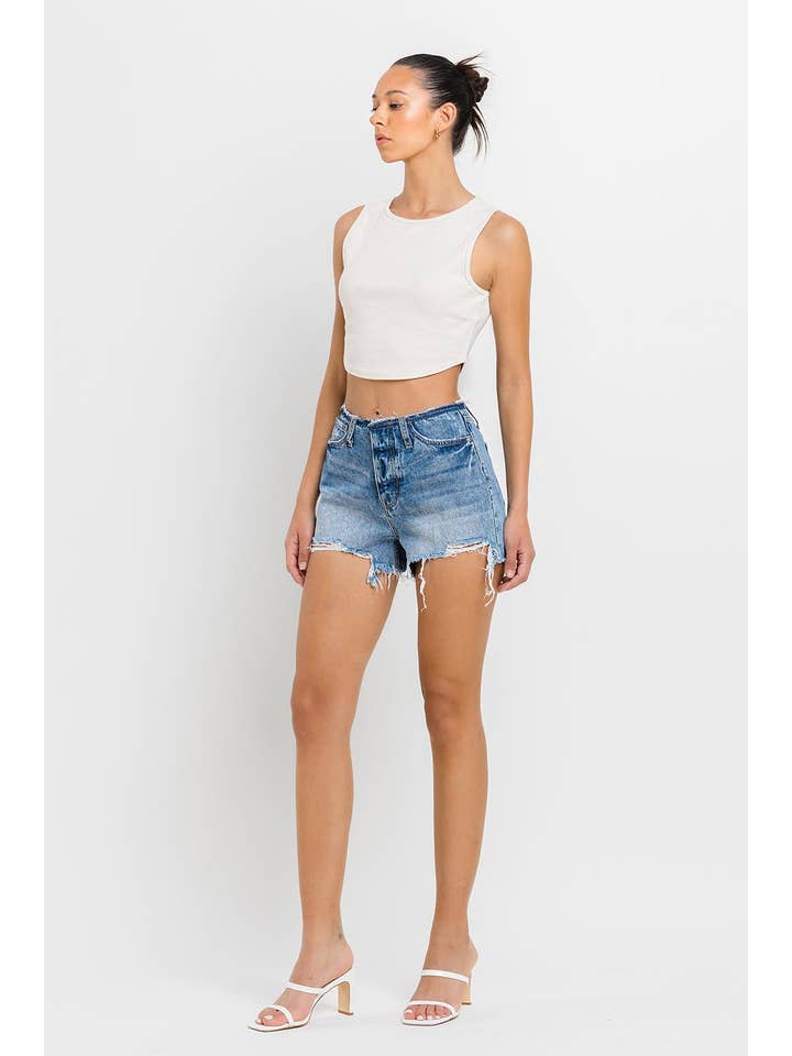 COMFY HIGH RISE BANDELSS DISTRESSED SHORTS BY4382 for wholesale on Faire