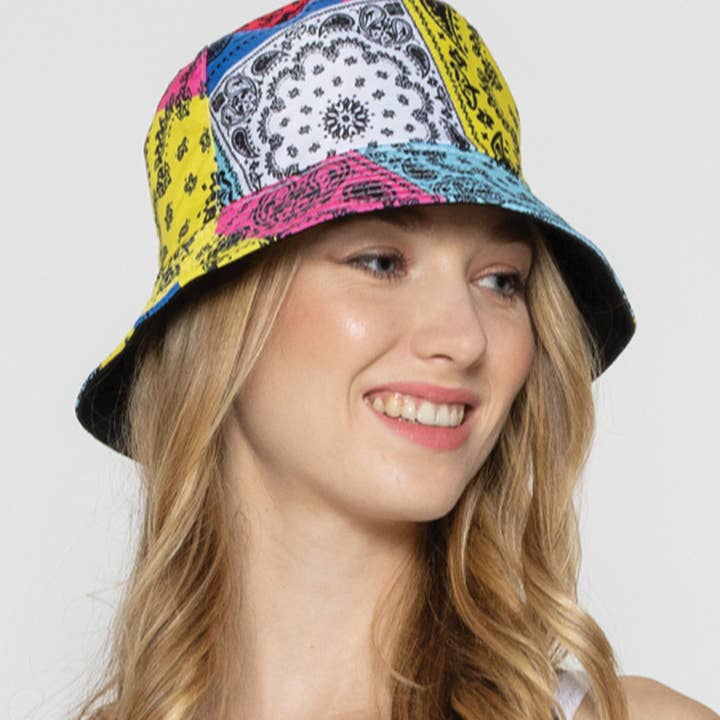 Multicolor Paisley Print Reversible Bucket Hat for wholesale by Fashion City