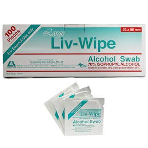 Liv-Wipe Large Alcohol Swabs 65 x 56 mm (100) for wholesale by Glow Salon Supplies