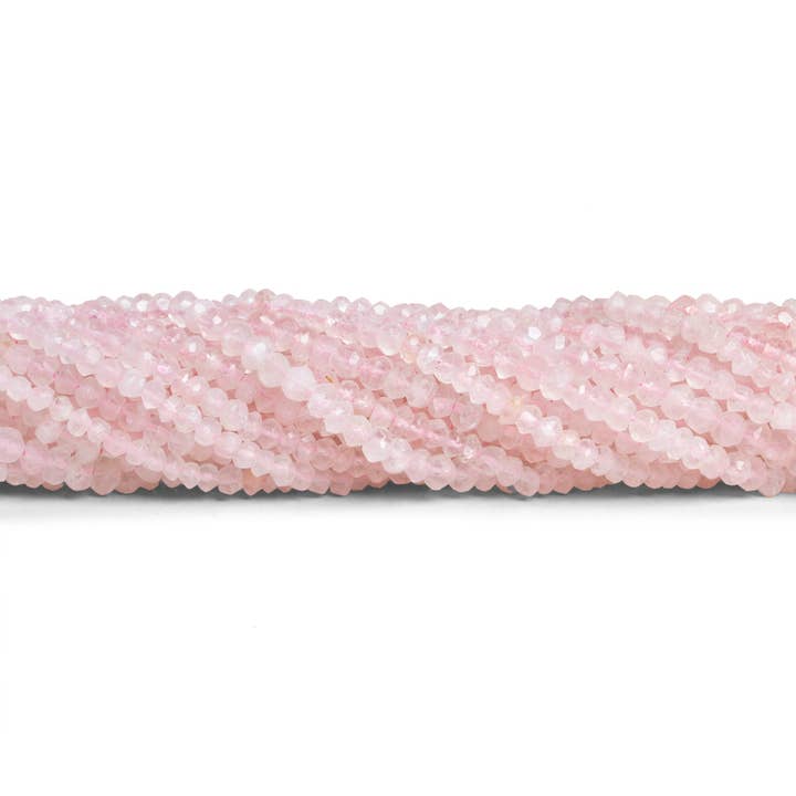 3-4mm Rozenkwarts gefacetteerde rondelkralen 14 inch 132 stuks voor wholesale door The Bead Traders