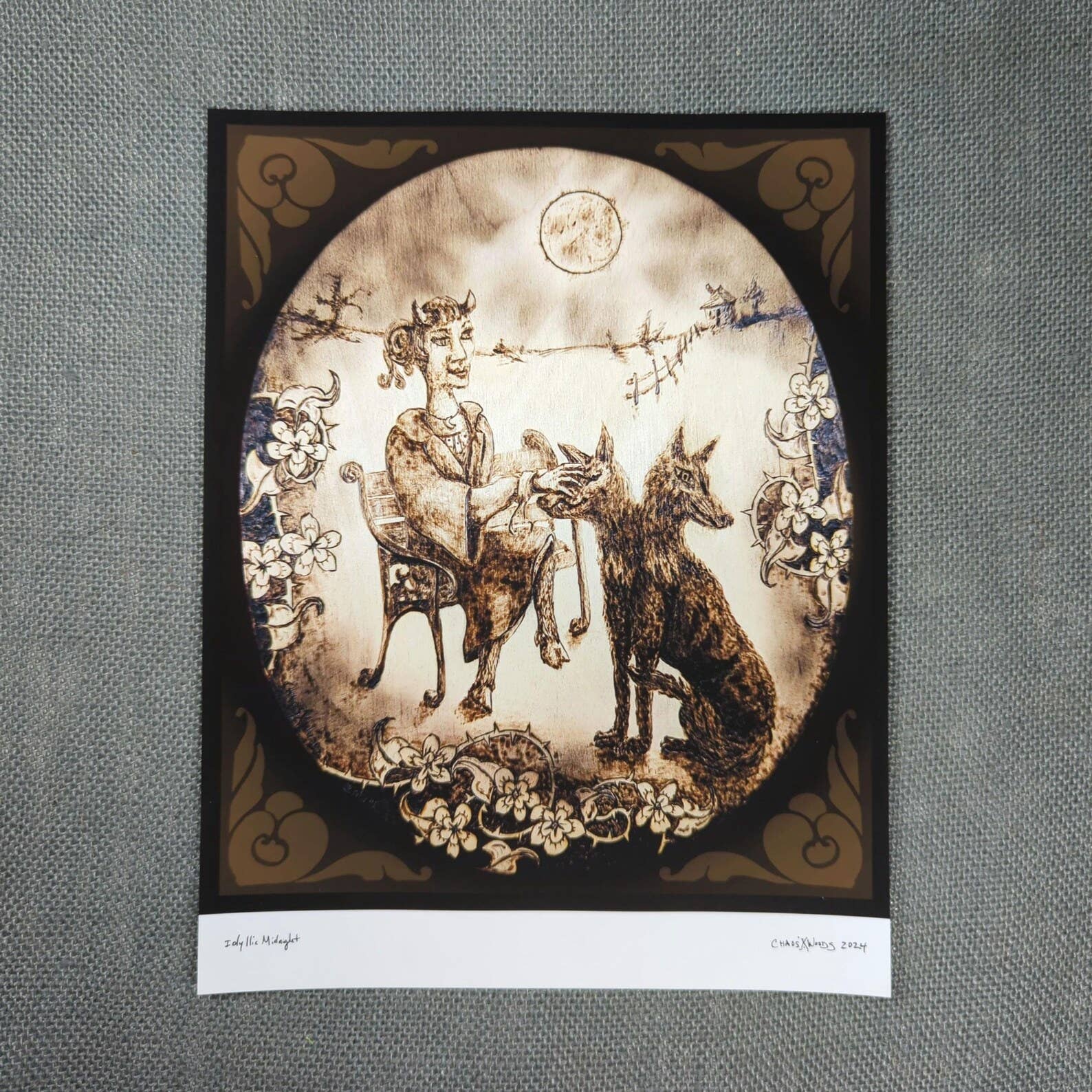 Chaos Woods - Wholesale Art Print - Full moon, faun & two-headed dog fantasy print1