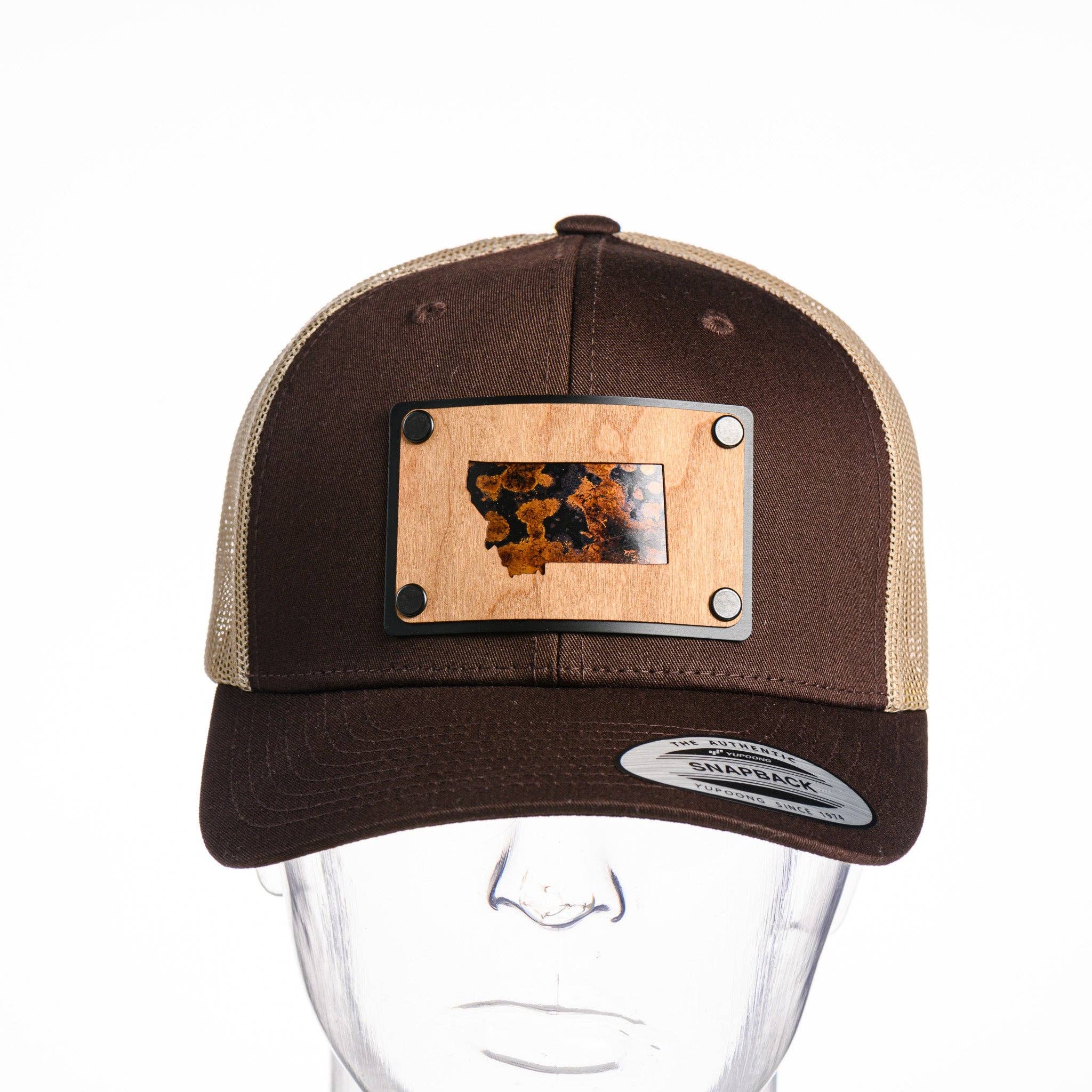 Last Best Supply Co - Wholesale Trucker Hat - Unisex - Montana Cherry Wood & Copper Plate Patch Trucker Hat - Brown & Khaki1