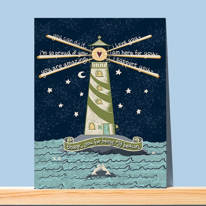 Lighthouse Beacon Note Card – Thank you, Friend, Coastal for wholesale by Block21Prints