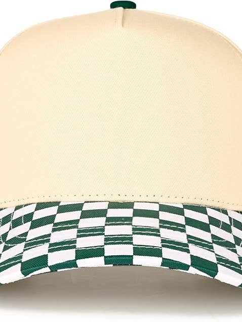 Two Tone Vintage Snapback Hat - Green Checker/Beige for wholesale by Funky Junque