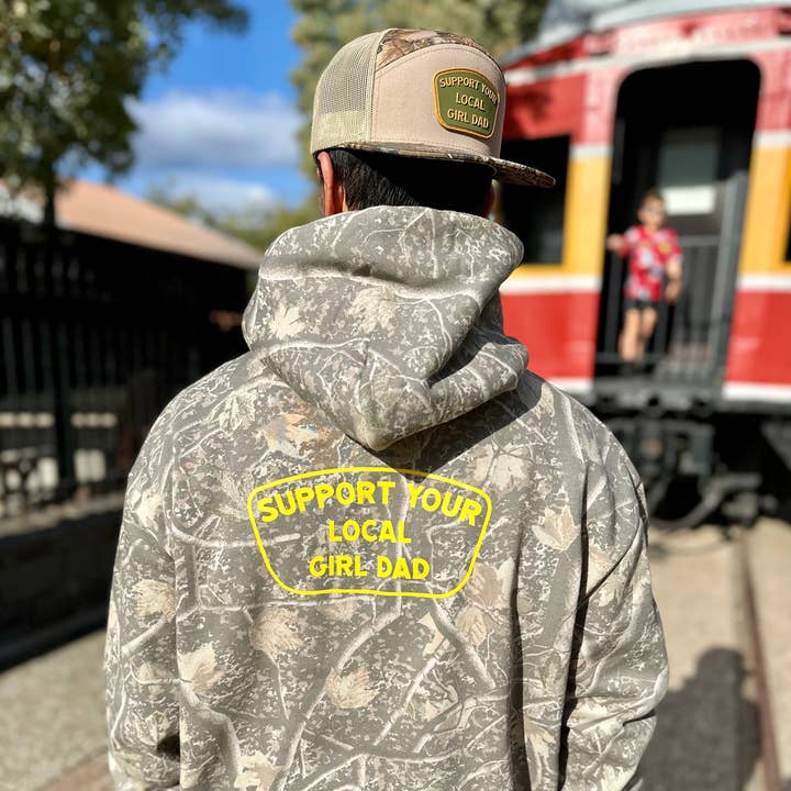 Support Your Local Girl Dad Hoodie (Tree Camo Edition) for wholesale by Dadbod Apparel