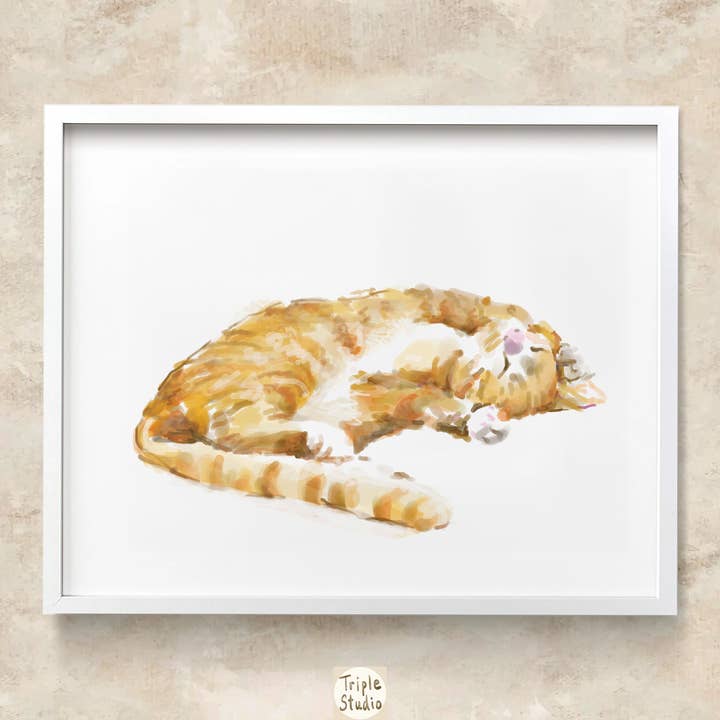 Orange Tabby Kattekunst Print | Crazy Kat Lady, Katteelsker gave for engroshandel hos Triple Studio