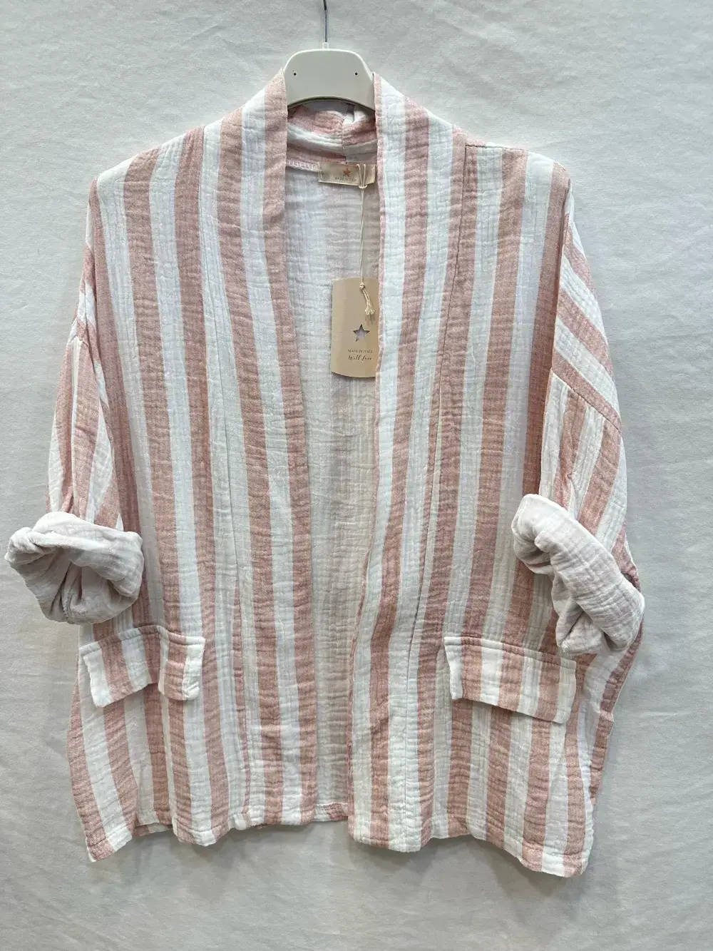 Mimi & Gogo - Vente Veste sans manches – femme - Gilet En Gaze De Coton à rayures @5022_GiGazeRaye4