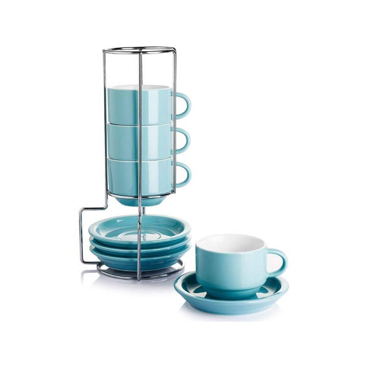Sweese - Wholesale Coffee/Tea Cup - 4 Ounce Porcelain Espresso Cups with Saucers and Stand