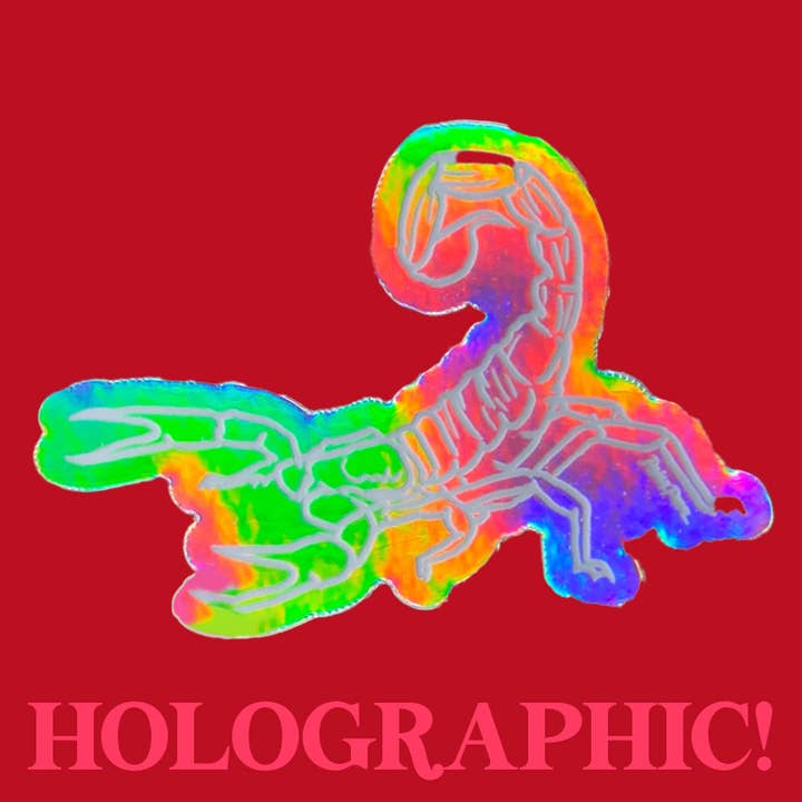 "Shining Scorpion" Holographic Sticker for wholesale by Paige Poppe Art