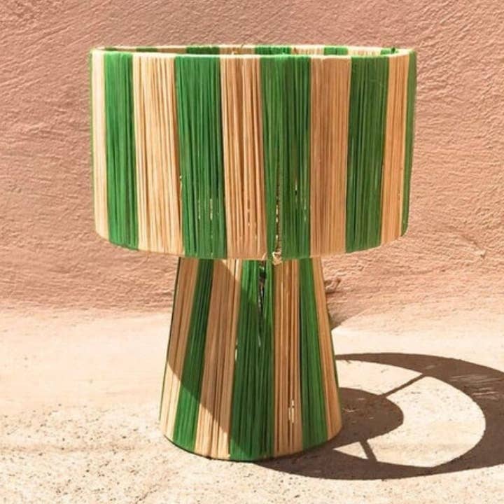 Green Striped Raffia Table Lampshade, Woven Lamp Shade for wholesale by Gran Wholesale