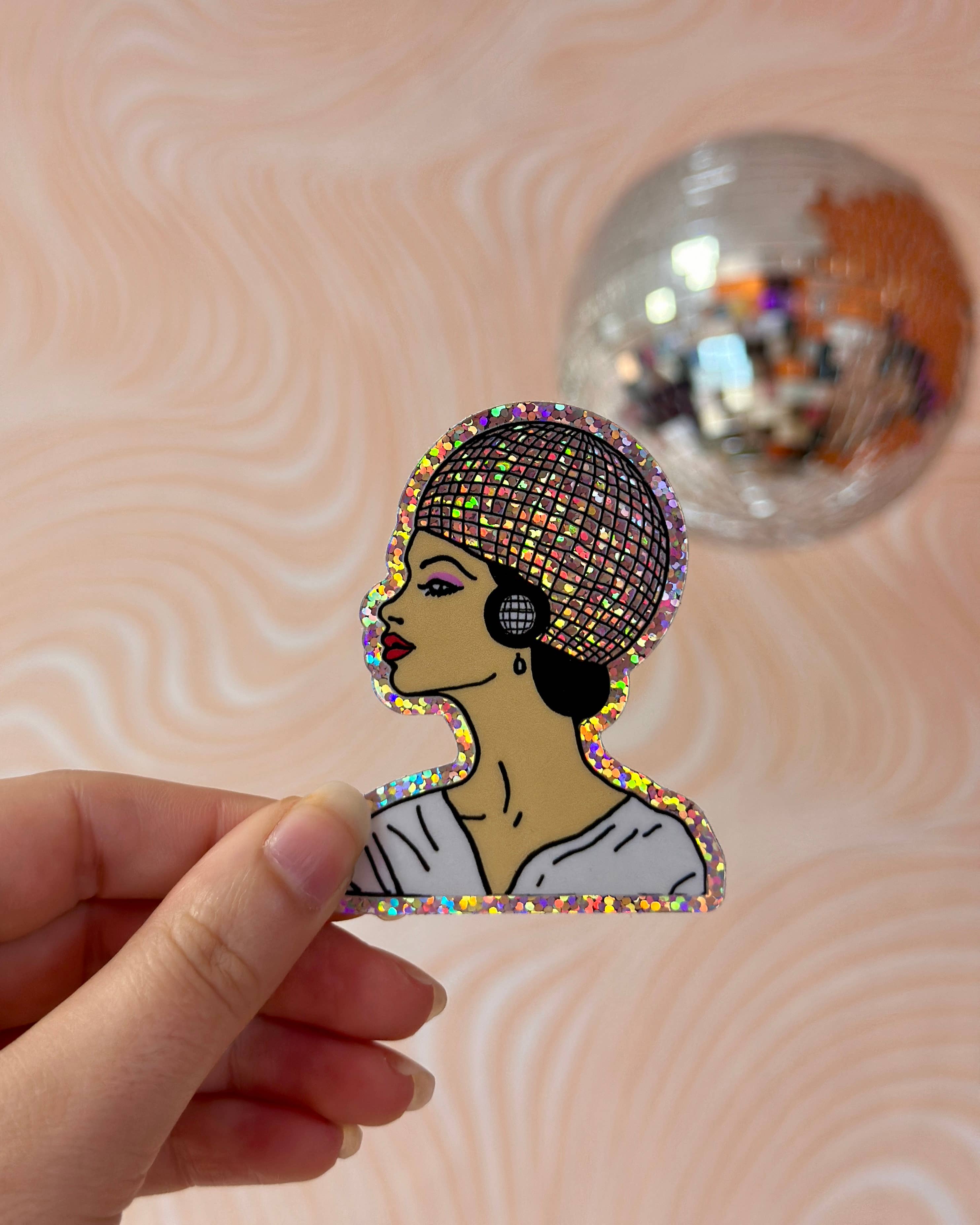 Meet me at the corner - Wholesale Sticker - Vintage disco head glitter sticker0