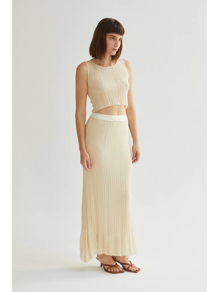 Cream CS9040 - Shirley Pleated lightweight Sweater Skirt for wholesale on Faire
