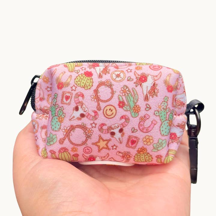 Western Pink Dog Poop Bag Holder – Cactus & Cowgirl Print for wholesale by Very Vintage Designs
