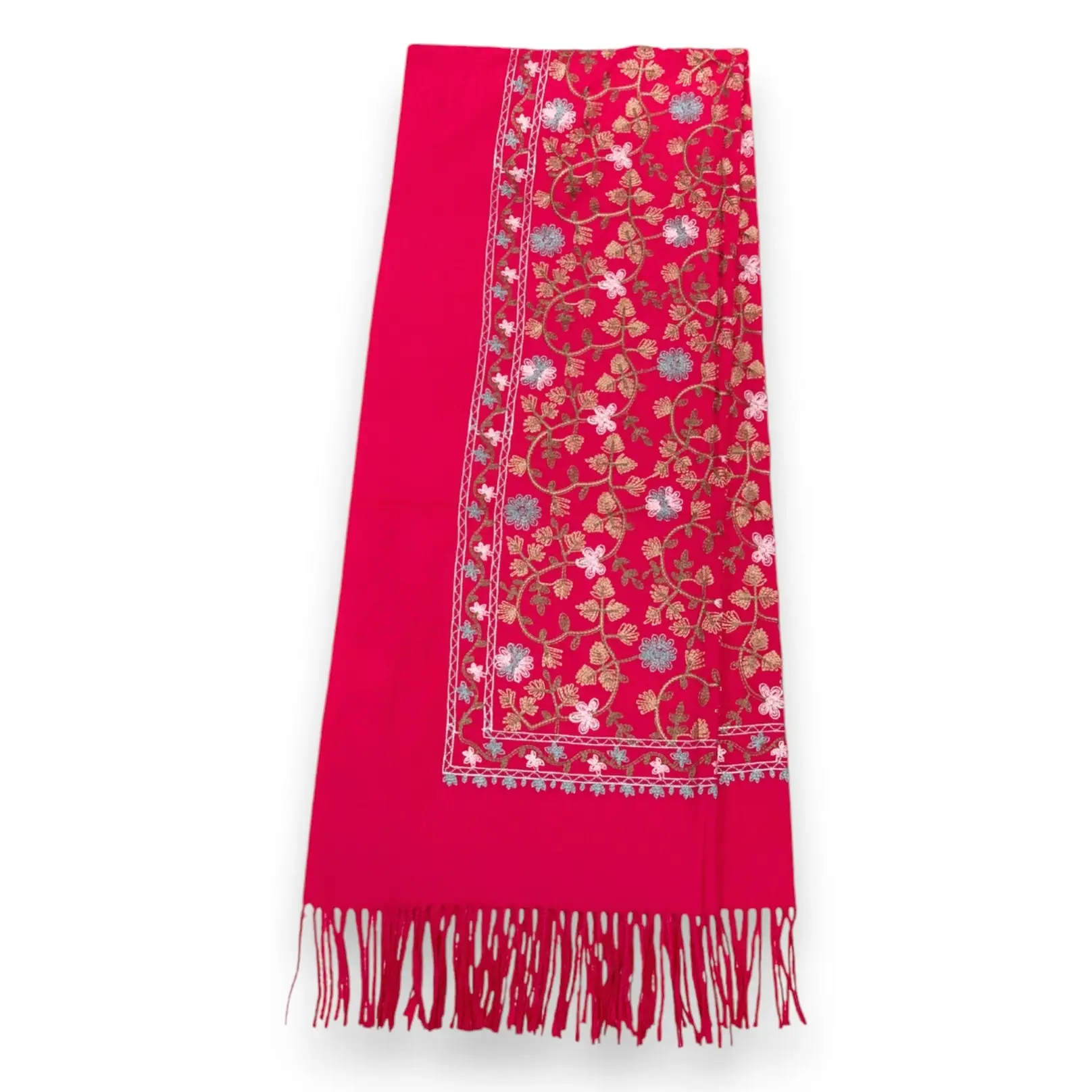 London Scarves - Wholesale Scarf - Women's - Embroidery flower print on blank canvas with tassels  10