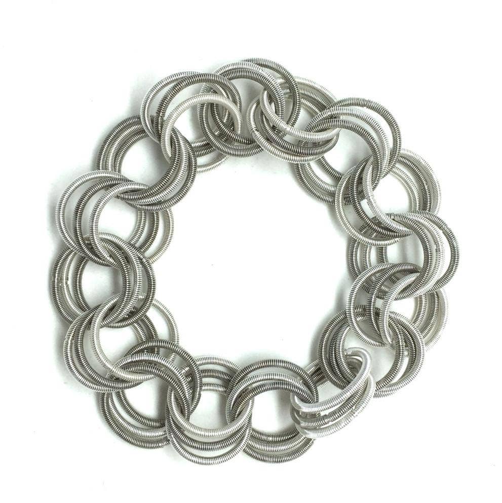 Sea Lily - Wholesale Bangle Bracelet - 615B - Silver and White Spring Ring Bracelet1