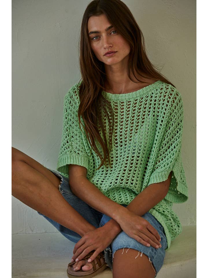 Mint W1792 | Knit Sweater Cotton Fishnet See Through Pullover Top for wholesale on Faire