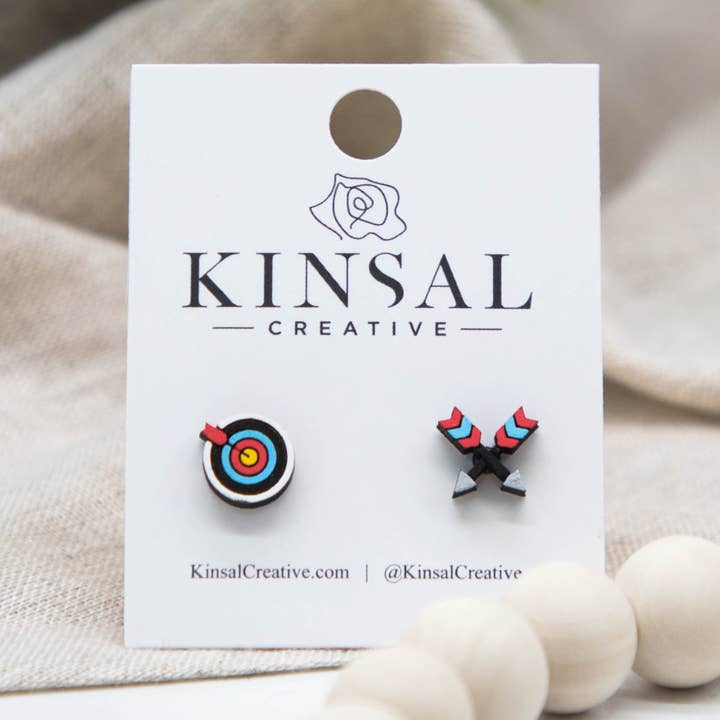 Archery Target and Arrows Wood Stud Earrings for wholesale by Kinsal Creative