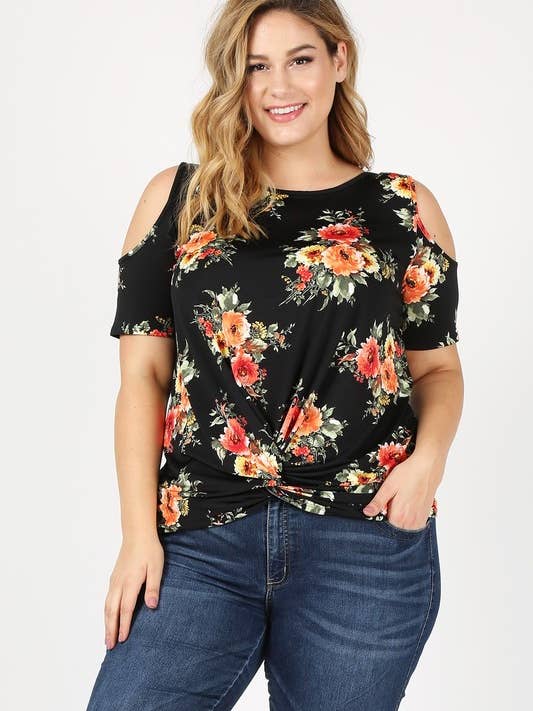 Top imprimé floral à manches ouvertes et nœud torsadé pour la vente par Bagel