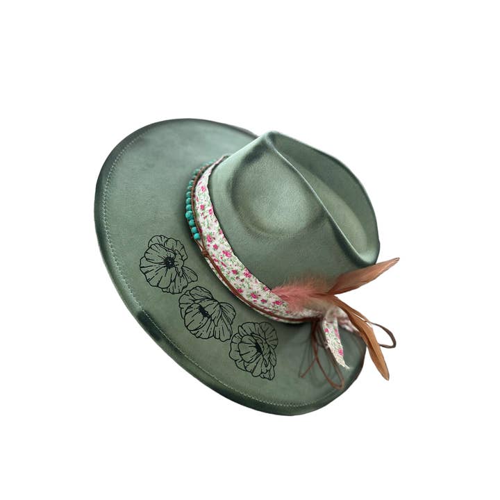 Wild Indigo - Wholesale Cowboy Hat - Women's - Floral Revolver Burnt Hat Rancher Cowboy