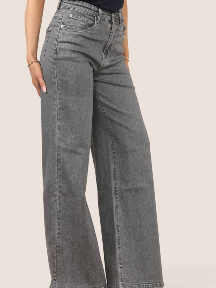 J5FASHION - Vendita all'ingrosso Jeans - Donna - JEANS A GAMBA LARGA A VITA ALTA IN DENIM7