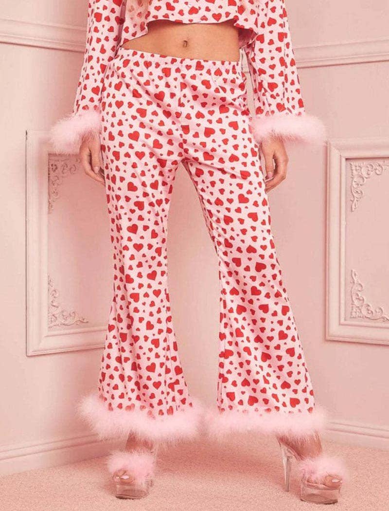 ROSE Ensemble de pyjama avec haut à imprimé cœur et plumes et pantalon en vente sur Faire4