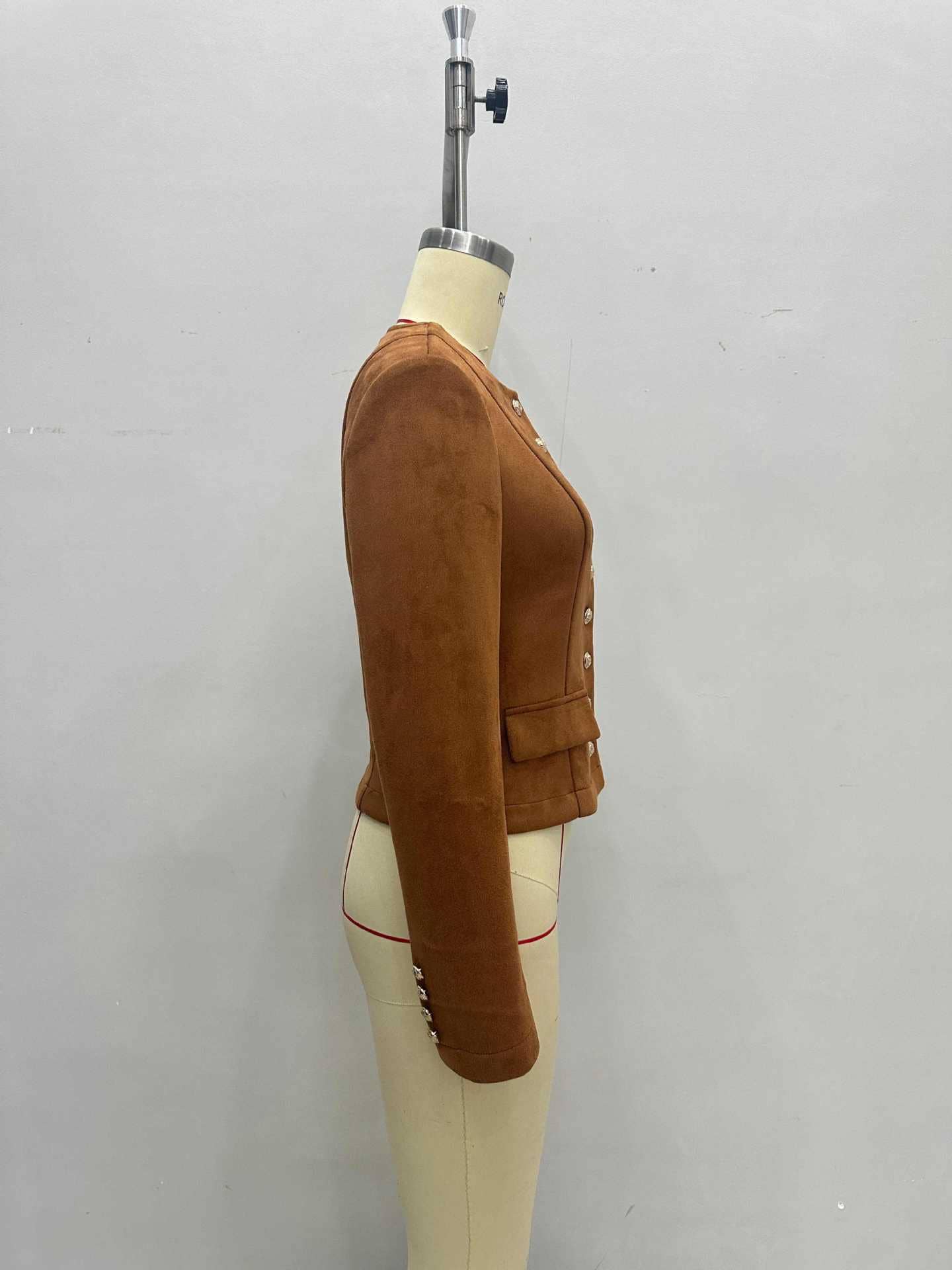 Suede Single Button Crop Coat Mid Heavy Brown N5Z551 for wholesale on Faire3
