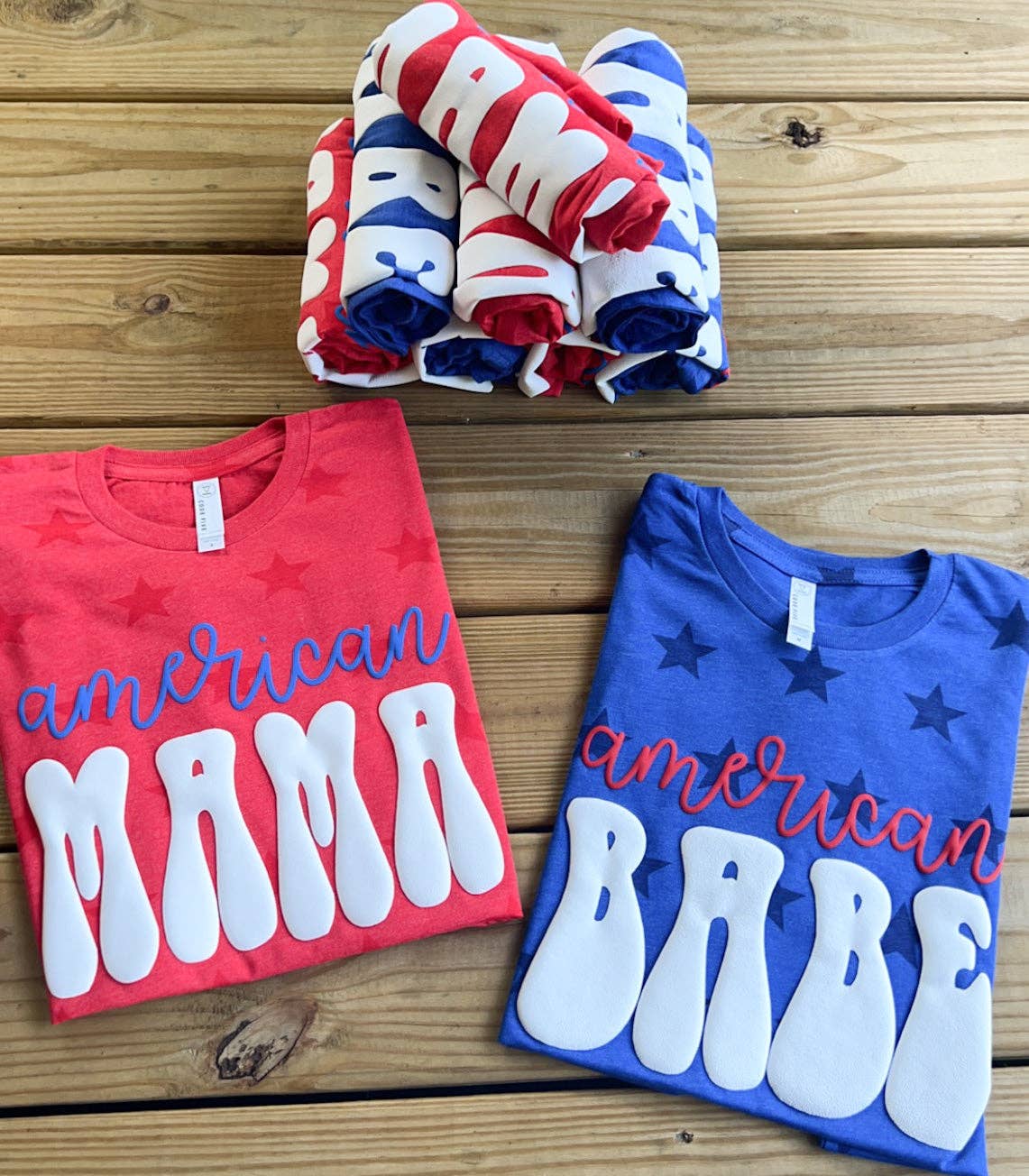 COTTON PRESS CO. - Wholesale Screen Printed T-Shirt - Women's - 3D Puff Star Pattern Patriotic T-Shirt2