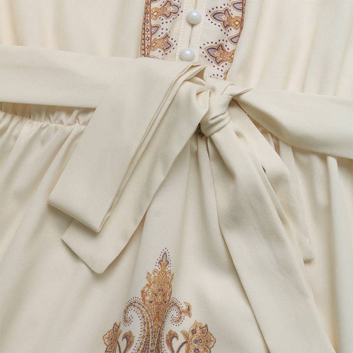 Aprikosen Elegantes ethnisches Vintage-Kleid mit V-Ausschnitt und Paisley-Muster BFZY1651 für den Großhandel auf Faire9