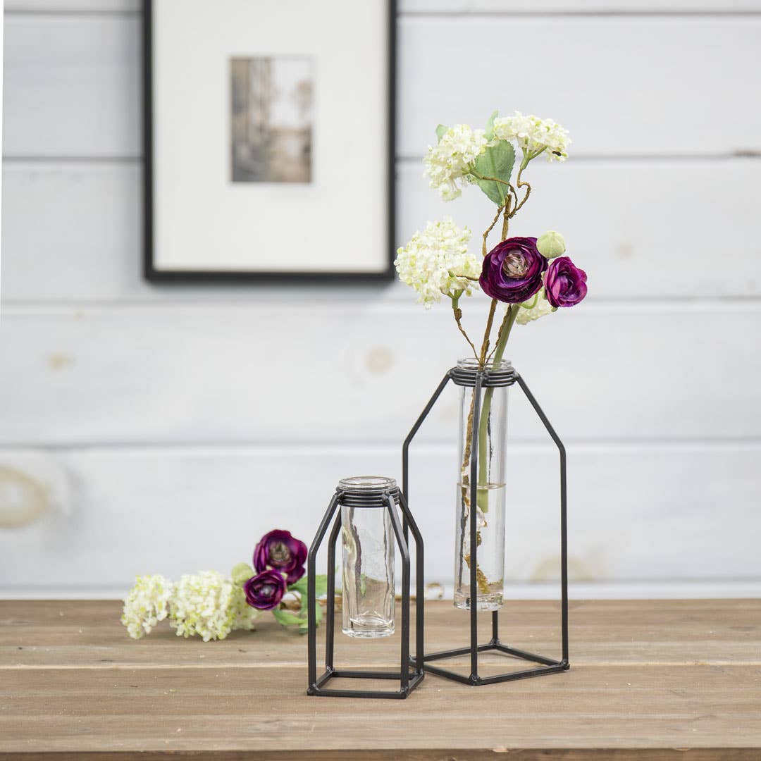Willow Group - Wholesale Vase - S/2 SQ GLASS/METAL VASES2